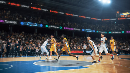 Talented African Player Dribbling Past Defender To Score a Powerful Slam Dunk. Cinematic College...