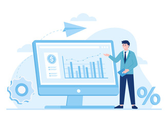 Traders show the growth rate of shares concept flat illustration