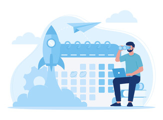 planning the business launch date concept flat illustration