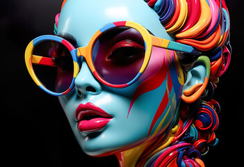 Fototapeta na wymiar Exotic surrealism fashion art creativity ideas with colorful juicy liquid blending with skin face person model.vibrant color.modern pop art