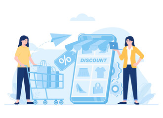 online store customer service and purchasing concept flat illustration