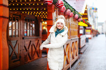 beautiful blonde at the Christmas market in Wroclaw, Poland