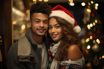 Obraz na płótnie Canvas Diverse Couple on Christmas Date