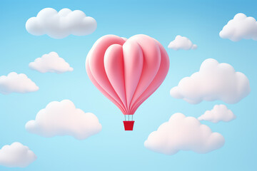 Obraz premium 3D minimalist illustration of a floating balloon heart in pink, red, and white. Making it ideal for Valentine's Day or anniversary-themed designs.