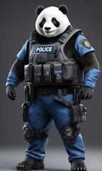 Panda in a police uniform on a gray background. 3d rendering
