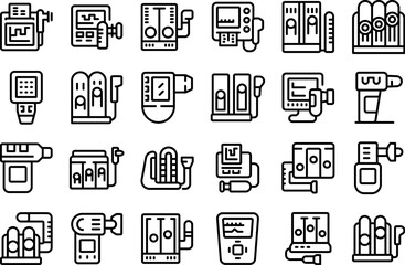 Spirometer icons set outline vector. Pneumonia health. Hospital machine function
