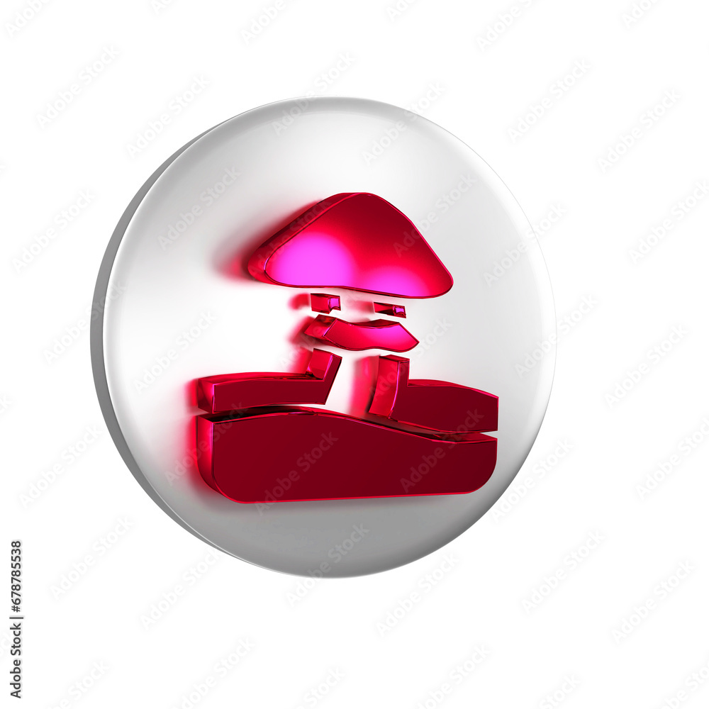 Poster Red Mushroom icon isolated on transparent background. Silver circle button.