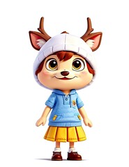 3d rendered illustration of a little girl with reindeer antlers
