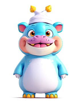 3d rendered illustration of a hippo cartoon character with bandana
