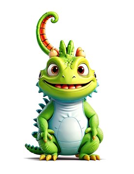 3d rendered illustration of funny chameleon cartoon character with white background