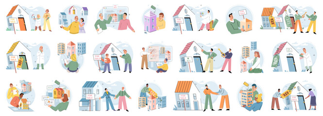 Fototapeta na wymiar House for sale. Vector illustration The buying house concept inspired individuals to create space reflects their personality The property with mortgage offered buyer sense stability and security