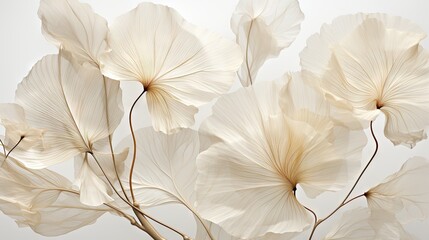 Abstract gentle natural transparent leaves, branches, flowers, with a cyber silverpoint impression. Great as wallpaper, background. Generative AI, AI