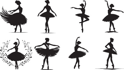 Ballerinas Silhouette On A White Background Vector SVG - obrazy, fototapety, plakaty