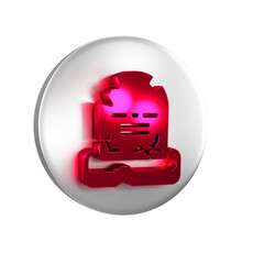 Red Tombstone with RIP written on it icon isolated on transparent background. Grave icon. Happy Halloween party. Silver circle button.