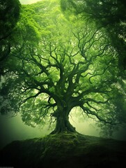 Big green tree poster, long exposure photography, generative ai
