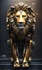 3D rendering of a robot with a lion head in the background
