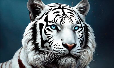 White tiger with blue eyes on a dark background. 3d rendering
