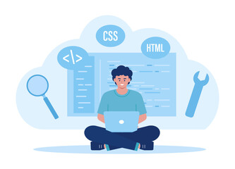 HTML CSS programming data analysis concept flat illustration