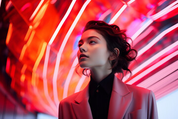 Fashionable woman with dynamic red lighting