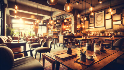 Fototapeta na wymiar Warm and Welcoming Coffee Shop - Cozy Interior Background
