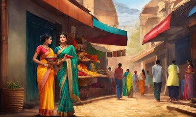 Fototapeta premium Indian women with kandora in the temple of Hampi. 