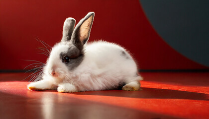 rabbit slipping on floor studio shot