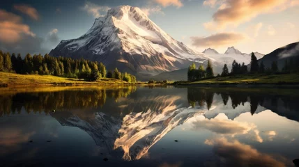 Foto op Aluminium The mountain is reflected in the water © cherezoff