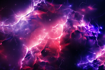Bright abstract lightning in the sky. Colorful flash of explosion in futuristic outer space.