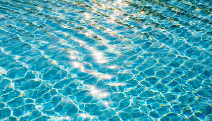 abstract turquoise water background of swimming pool with waves and light reflection - obrazy, fototapety, plakaty