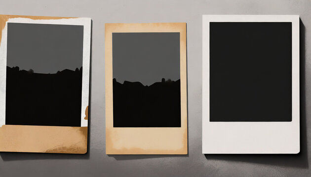 set of three vintage polaroid instant photo frames in different formats isolated graphic design elements