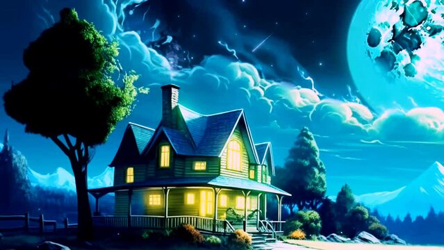 secluded house scene under the moonlight
