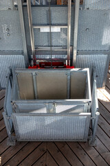 Working elevator conveyor in the center of the observation tower