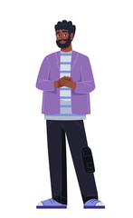 Person clapping hands. Smiling man expresses support with applause. Character cheering, celebrating or congratulating with gestures. Cartoon flat vector illustration isolated on white background