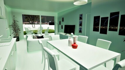 Modellazione 3D e rendering di alloggio residenziale con arredo