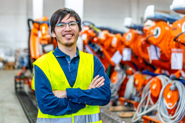 Proud japanese chief engineer of a robotic industry