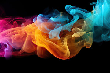 Fototapeta premium Vibrant Multicolored Smoke Swirls on a Black Background