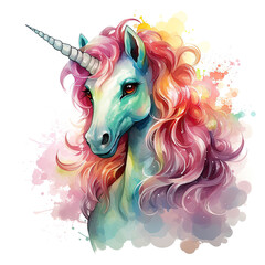 watercolor rainbow unicorn clipart, Generative Ai