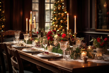Fototapeta na wymiar Christmas dinner table