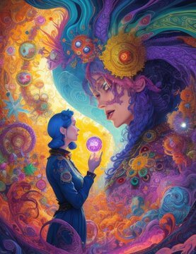 Beautiful girl with a magic ball in her hands. Fantasy illustration.
