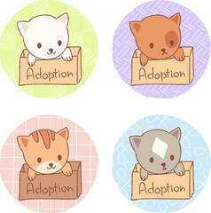 Kawaii cat set in the box. Pet adoption concept.