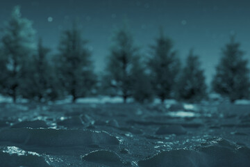 3D rendering of a snow covered glittering ground at night