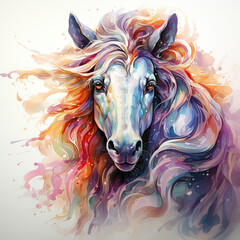 Obraz na płótnie Canvas watercolor rainbow unicorn clipart, Generative Ai