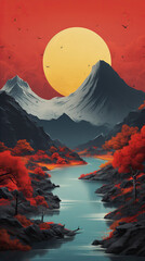 Red Sun Rising: A Surreal Fantasy Landscape