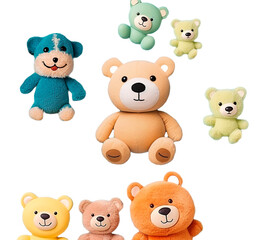 set of teddy bears on an isolated background, PNG