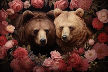 Fototapeta premium Bear romance valentines day flowers