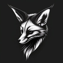 Intricate Fox Features: Detailed Line Art Vector Logo