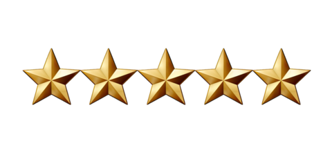 Elegant Five Gold Stars On Transparent Background
