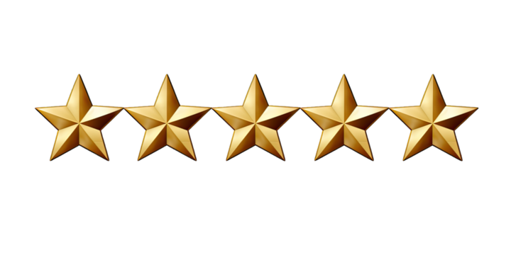 Elegant Five Gold Stars On Transparent Background