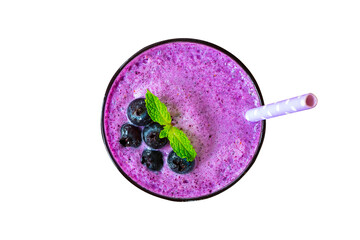 Blueberry Juice smoothies drink in a glass drink purple colorful fruit juice milkshake blend beverage healthy high protein the taste yummy in glass  isolated on white background.