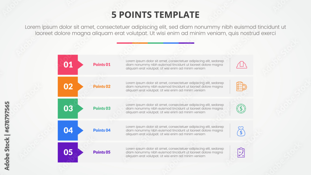 Aufkleber 5 points stage template infographic concept for slide presentation with rectangle stack callout badg